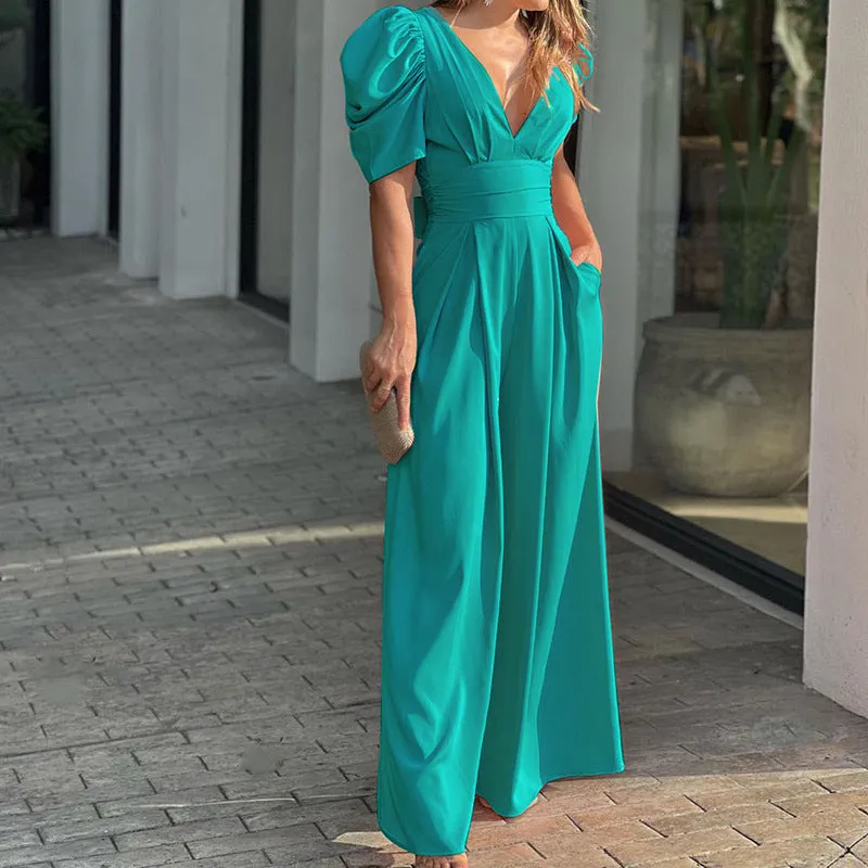 Flawless Deep V Neck Wide Legs Dress