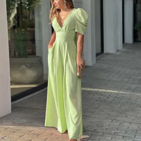 Flawless Deep V Neck Wide Legs Dress
