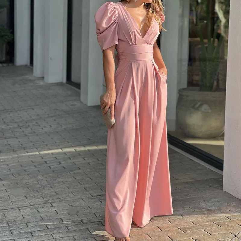 Flawless Deep V Neck Wide Legs Dress