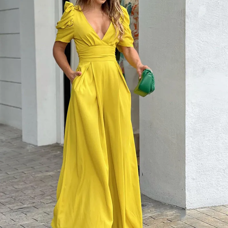 Flawless Deep V Neck Wide Legs Dress