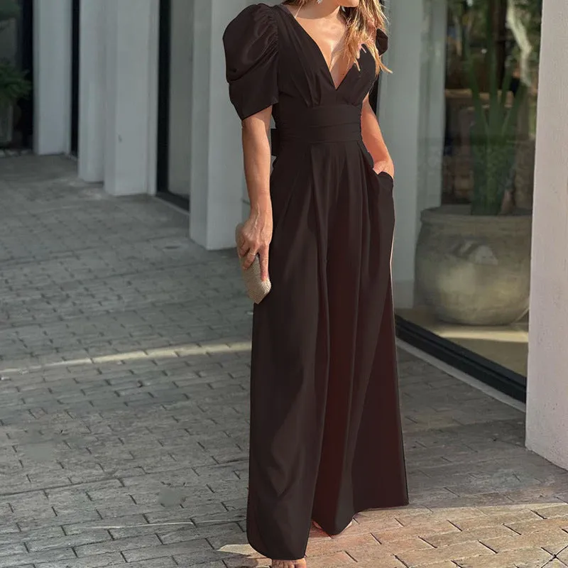 Flawless Deep V Neck Wide Legs Dress