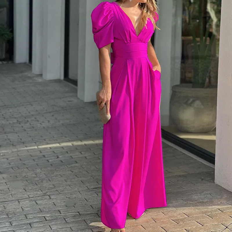 Flawless Deep V Neck Wide Legs Dress