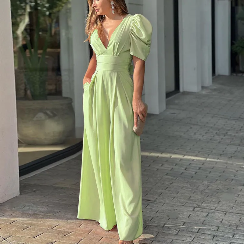 Flawless Deep V Neck Wide Legs Dress