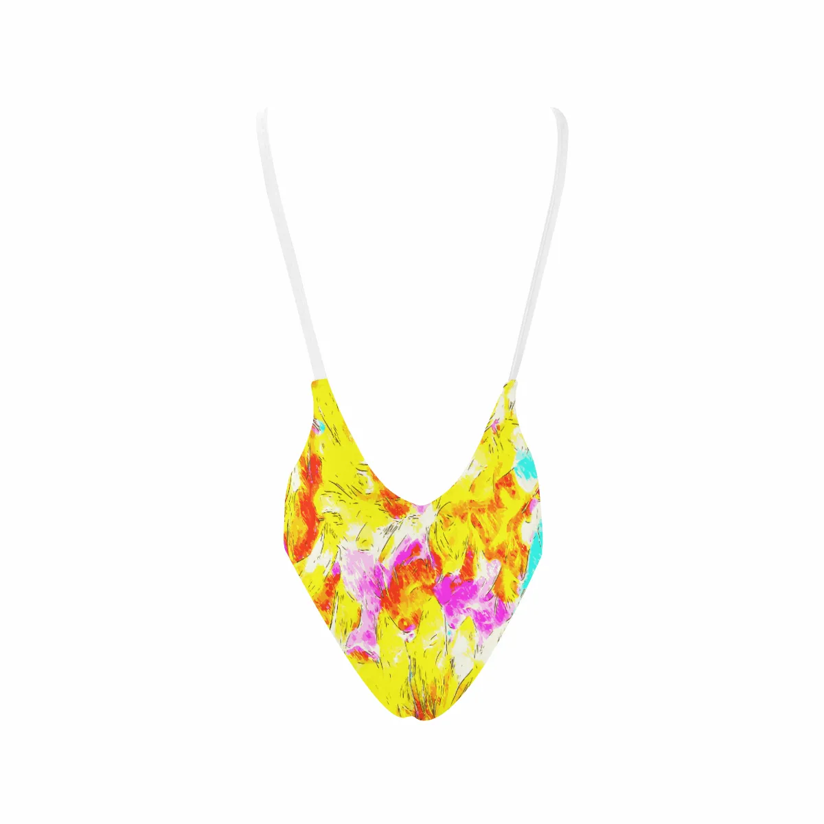 Floral Sketch Art Sexy Low Back One-Piece Swimsuit