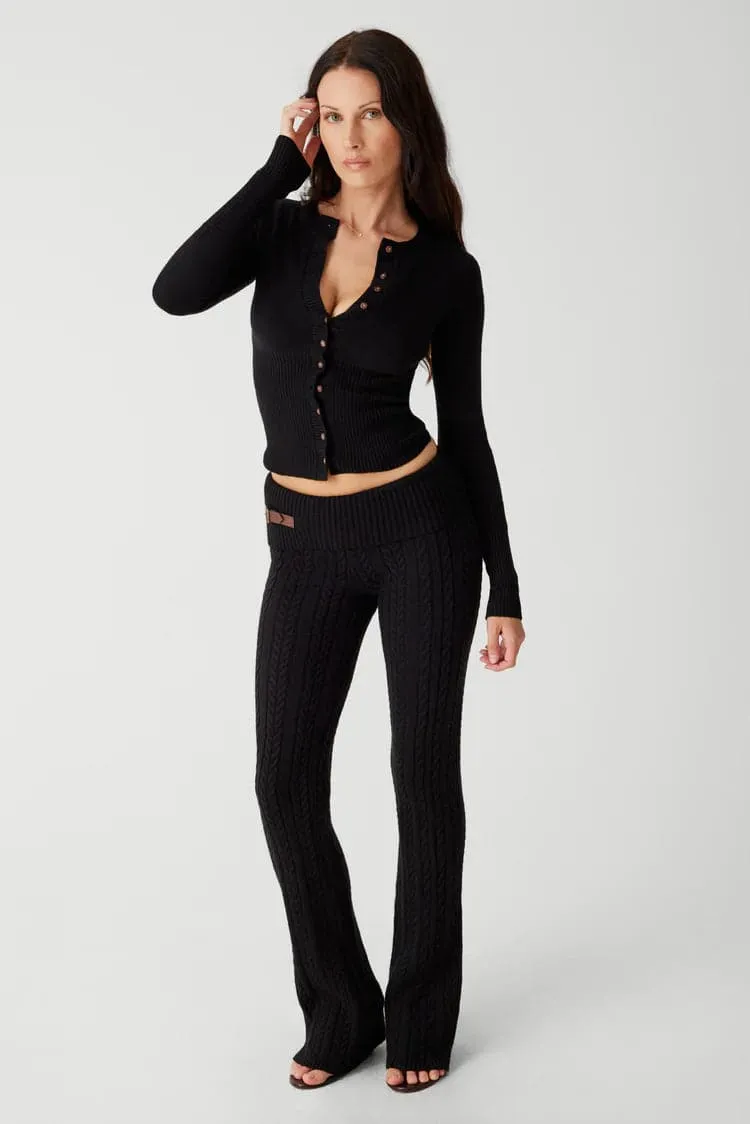 Frankies Bikinis Lenon Cloud Knit Button Up Cardigan in Black