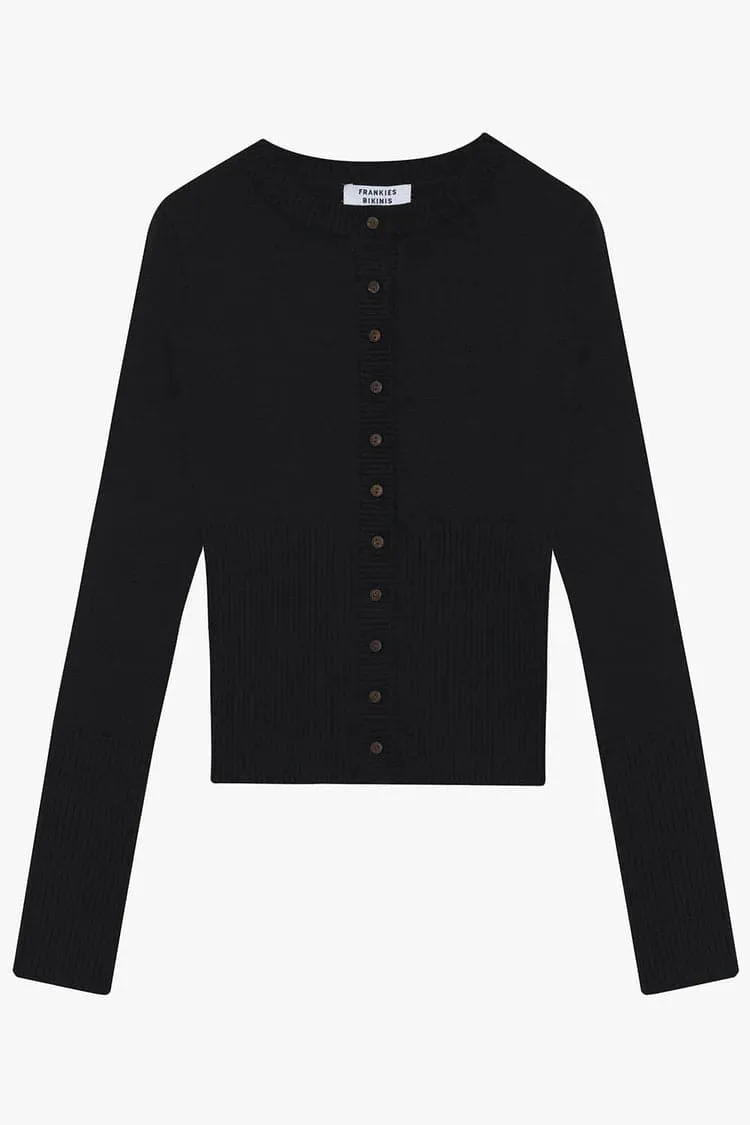 Frankies Bikinis Lenon Cloud Knit Button Up Cardigan in Black