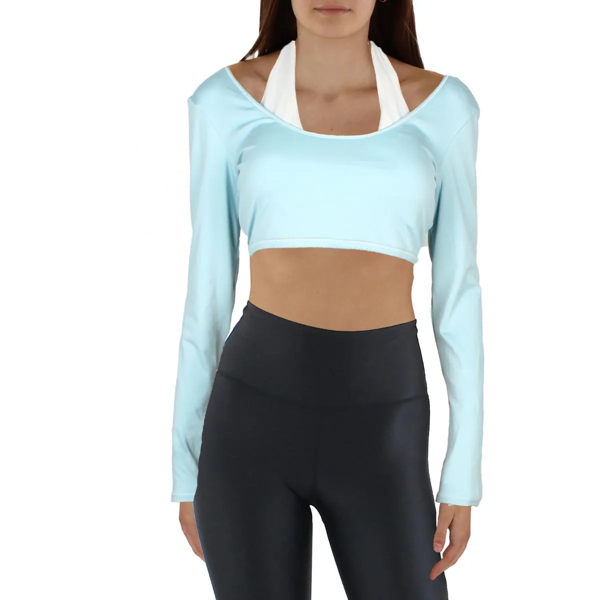 Frankies Bikinis Womens Halter Long Sleeve Crop Top