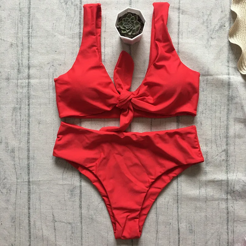 Front Tie Plain Two Pieces Bikini