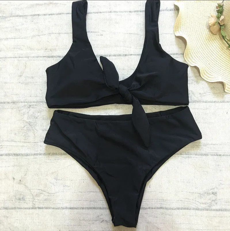 Front Tie Plain Two Pieces Bikini