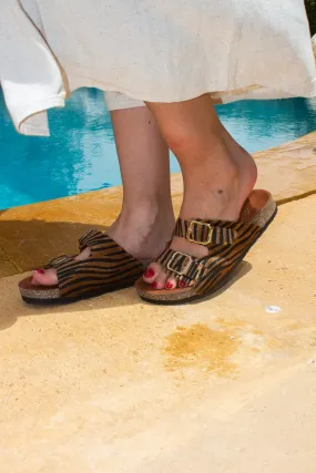 Gold Stripy Double Buckle Slides