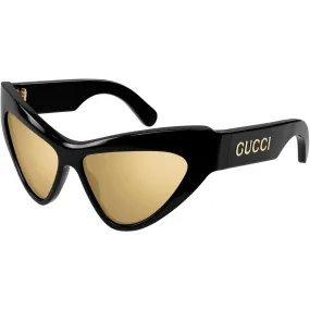 Gucci Women's Sunglasses - Black Plastic Cat Eye Shape Frame Gold Lens | GG1294S 002