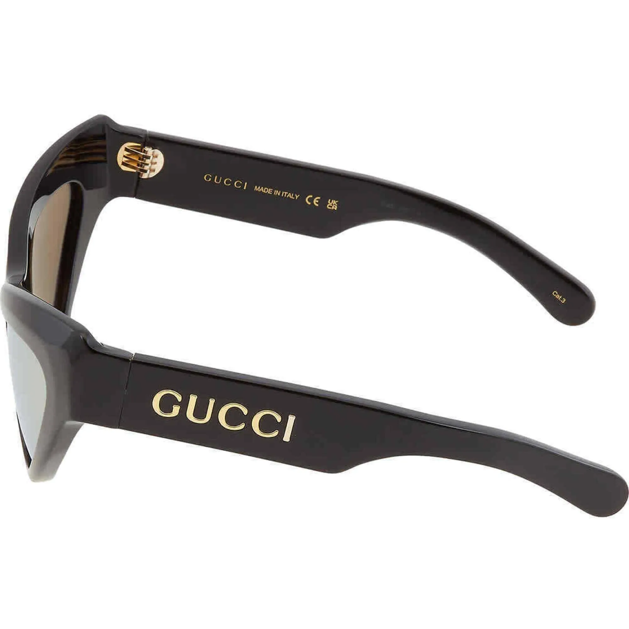 Gucci Women's Sunglasses - Black Plastic Cat Eye Shape Frame Gold Lens | GG1294S 002