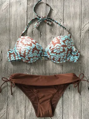 Halter Floral Push Up Swimsuit