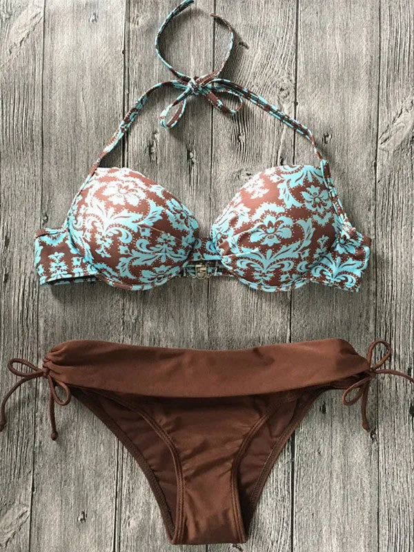 Halter Floral Push Up Swimsuit