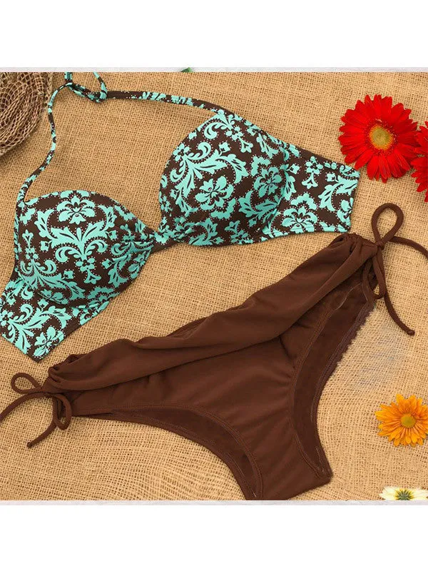 Halter Floral Push Up Swimsuit