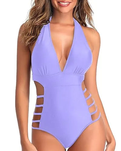 Halter Plunge V-Neck Cutout One Piece Swimsuit