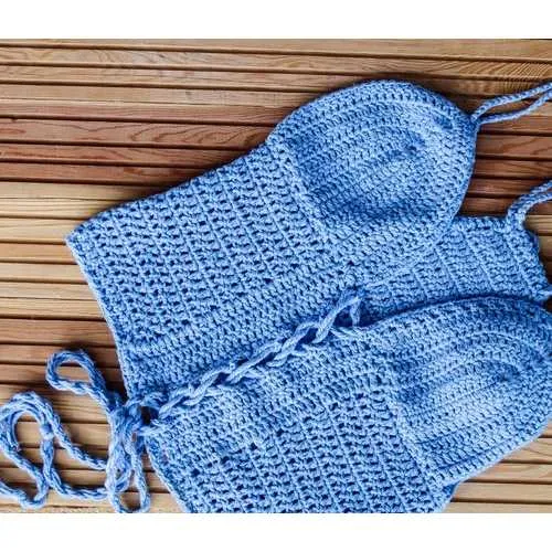 Handmade Periwinkle Blue Halter Top, Gypsy Crochet Top