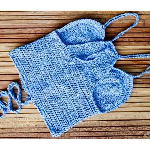 Handmade Periwinkle Blue Halter Top, Gypsy Crochet Top