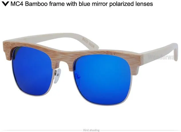 Handmade wood sunglasses unisex Semi rimless classic