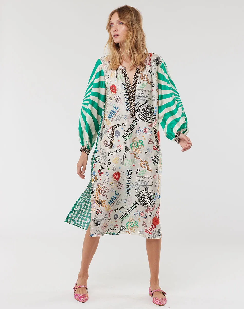 Hannah Deep V-Neck Graffiti Dress