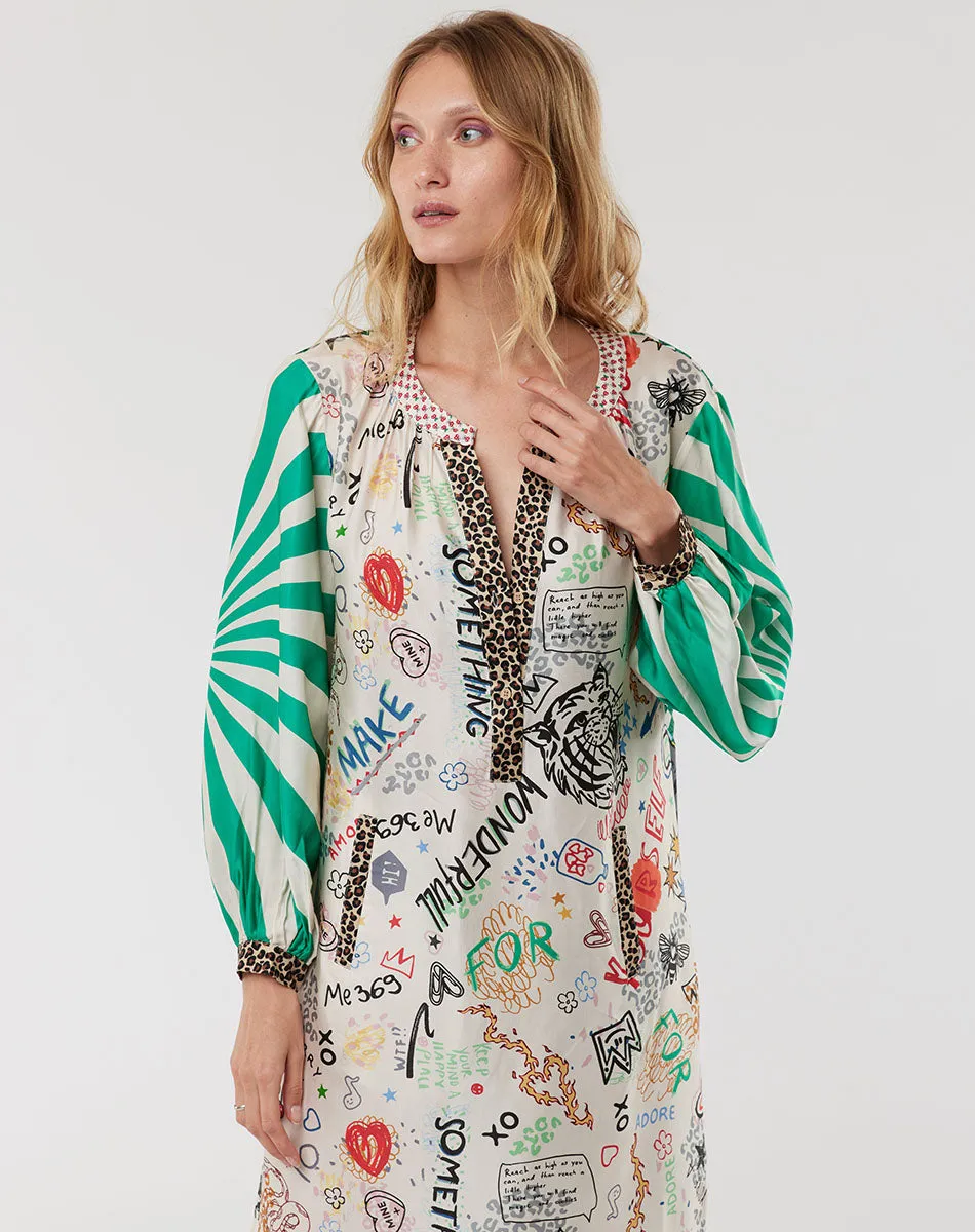 Hannah Deep V-Neck Graffiti Dress