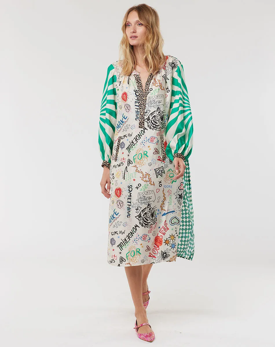 Hannah Deep V-Neck Graffiti Dress