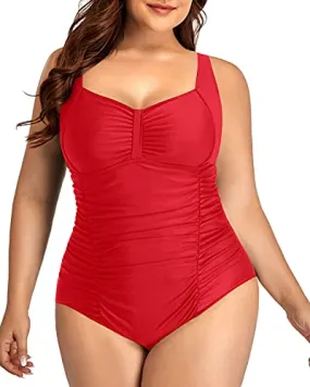 High Cut Backless Retro One-Piece Plus Size Swimwear-Red