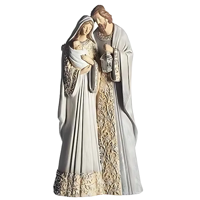 Holy Family with Pattern in Ivory and Grey Robes Figurine-12"