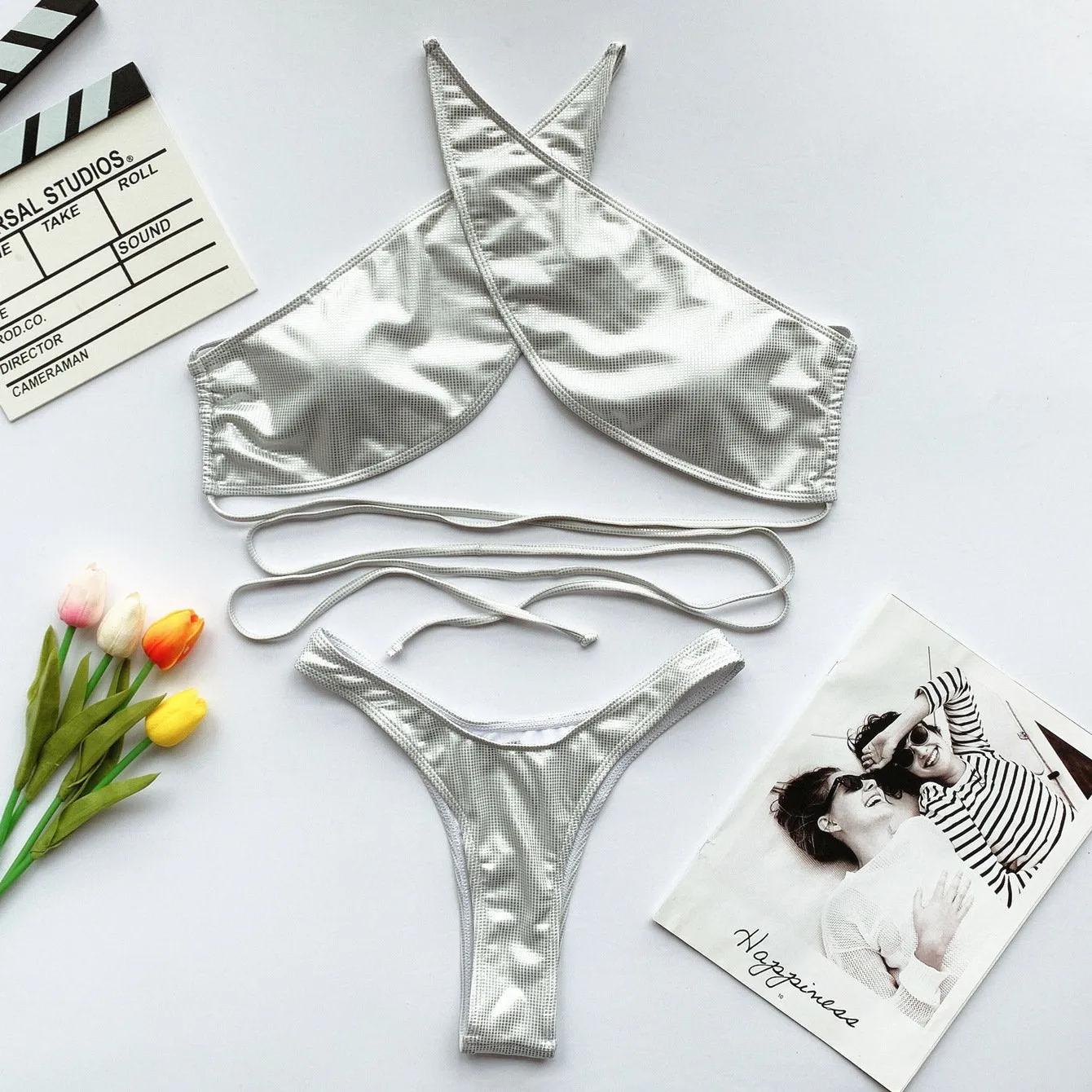Hot Halter Strappy Mid Rise Thong Bottom Bikinis