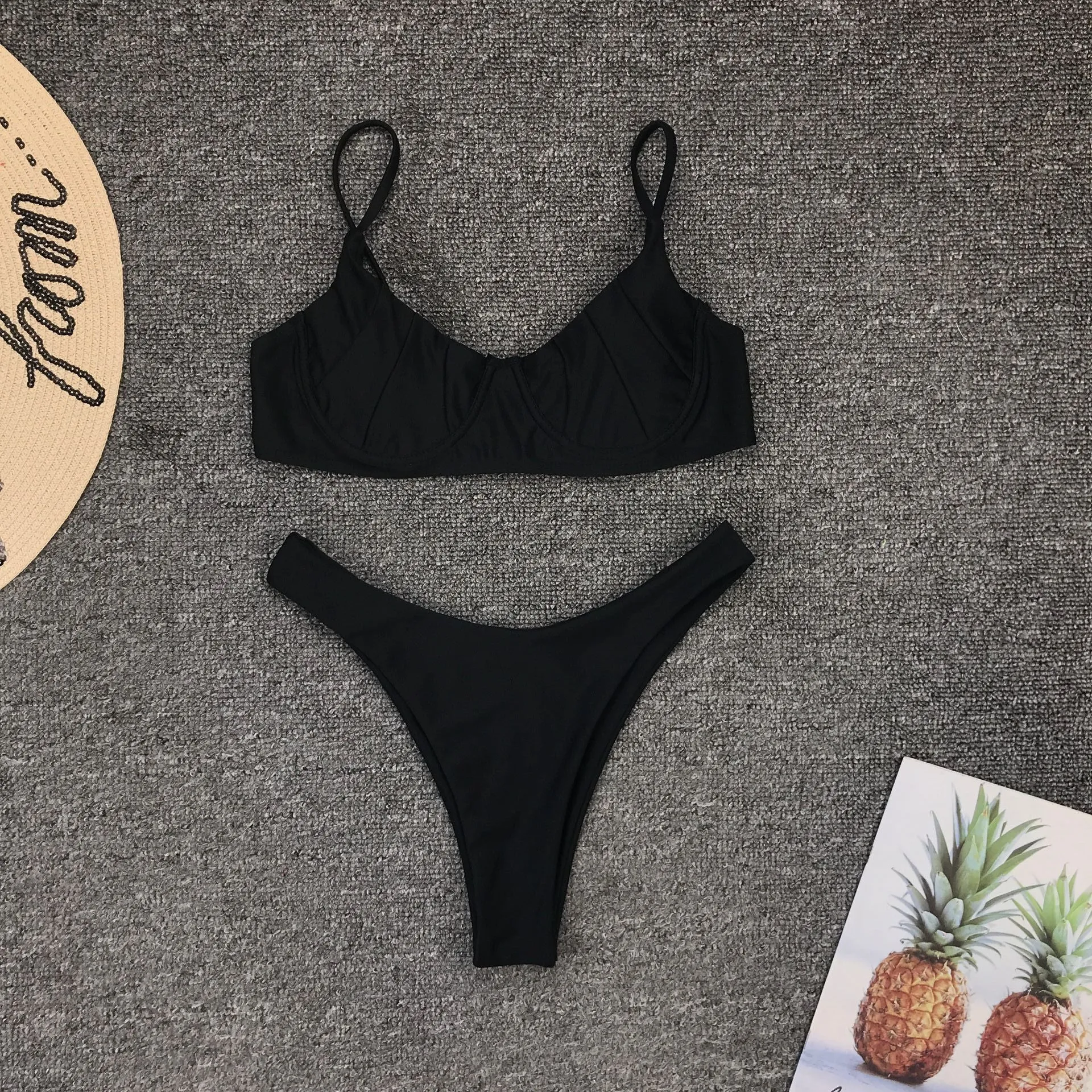 Hot Plain Simple Mid Rise Thong Bottom Bikinis