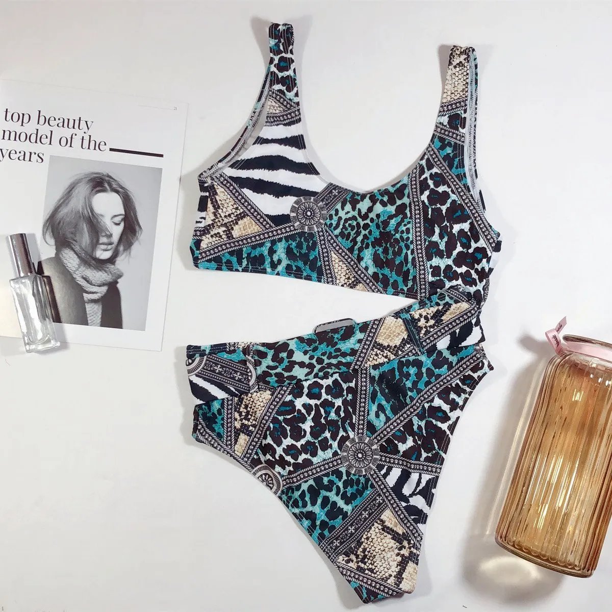 Hot Print Belt High Rise Triangle Bikinis