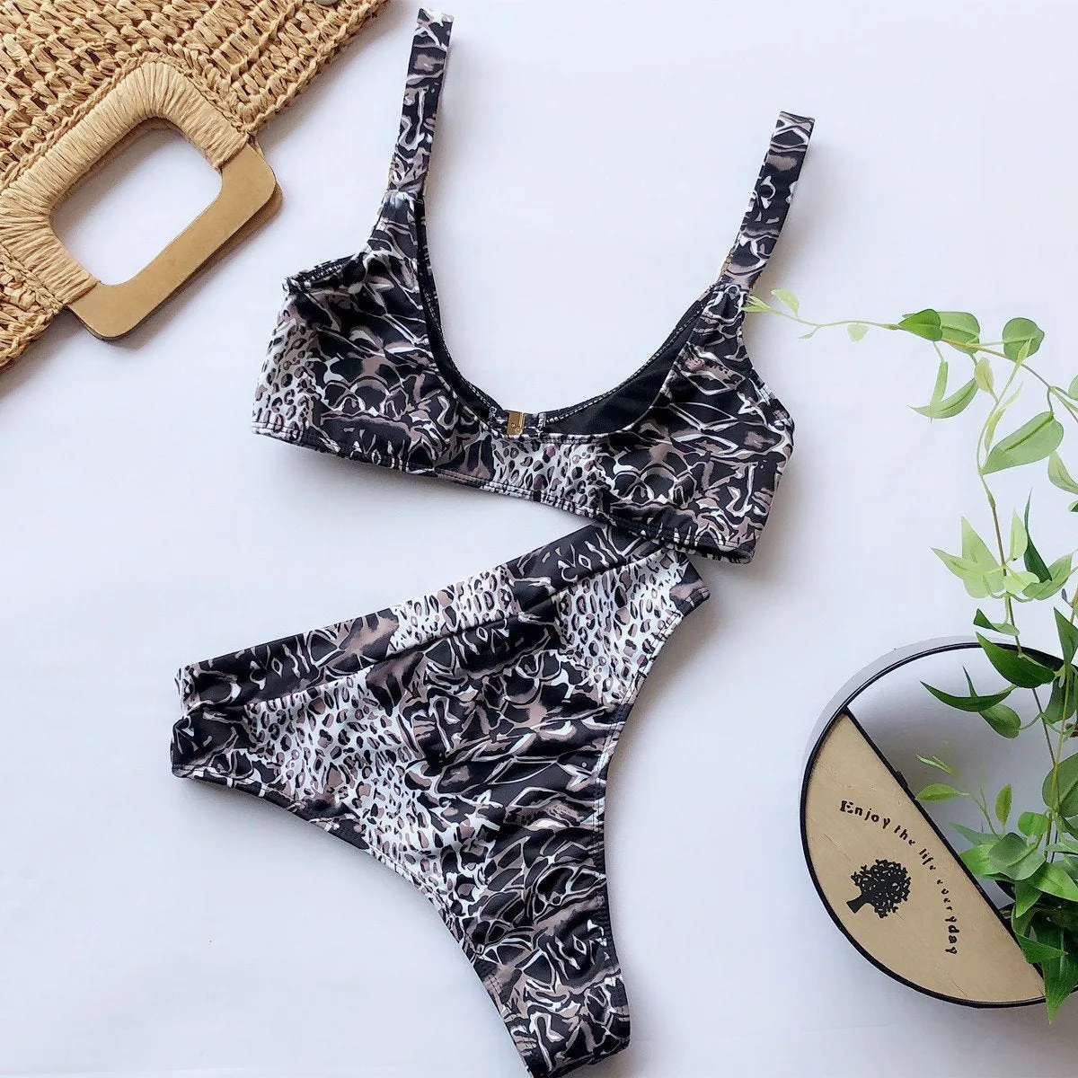 Hot Print High Rise Thong Bottom Bikinis