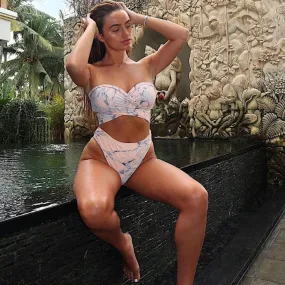 Hot Print High Rise Thong Bottom Tube Bikinis