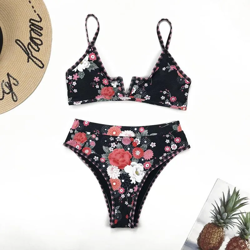 Hot Print High Rise Triangle Bikinis