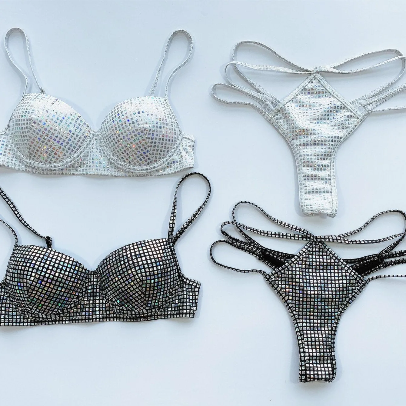 Hot Sequin Cutout High Rise Thong Bottom Bikinis