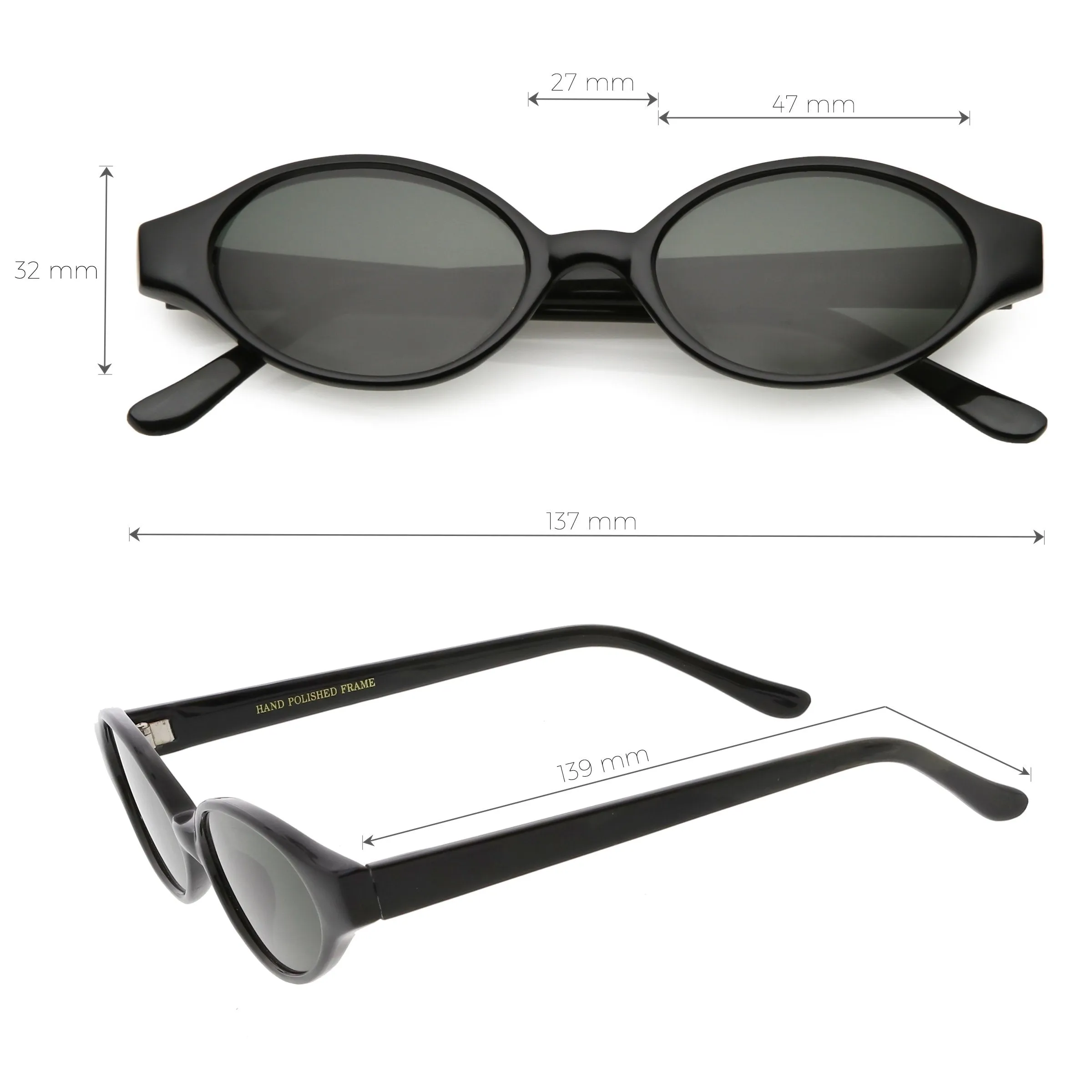 Indie True Vintage Pinched Oval Round Sunglasses C648