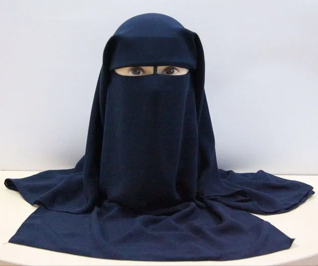 Islamic 3 layers Niqab Burqa Bonnet Hijab Cap veil Muslim Bandana Scarf Headwear Black Face Cover Abaya Style Wrap head covering