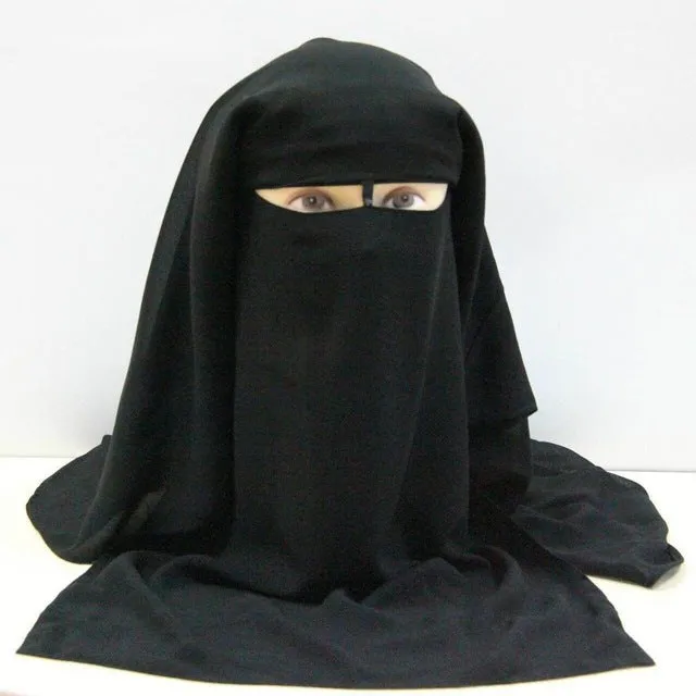 Islamic 3 layers Niqab Burqa Bonnet Hijab Cap veil Muslim Bandana Scarf Headwear Black Face Cover Abaya Style Wrap head covering