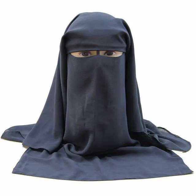 Islamic 3 layers Niqab Burqa Bonnet Hijab Cap veil Muslim Bandana Scarf Headwear Black Face Cover Abaya Style Wrap head covering