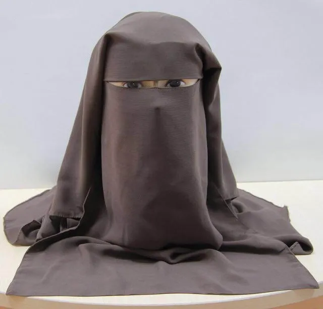 Islamic 3 layers Niqab Burqa Bonnet Hijab Cap veil Muslim Bandana Scarf Headwear Black Face Cover Abaya Style Wrap head covering