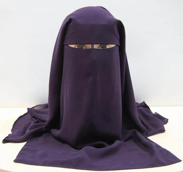 Islamic 3 layers Niqab Burqa Bonnet Hijab Cap veil Muslim Bandana Scarf Headwear Black Face Cover Abaya Style Wrap head covering