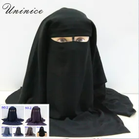 Islamic 3 layers Niqab Burqa Bonnet Hijab Cap veil Muslim Bandana Scarf Headwear Black Face Cover Abaya Style Wrap head covering