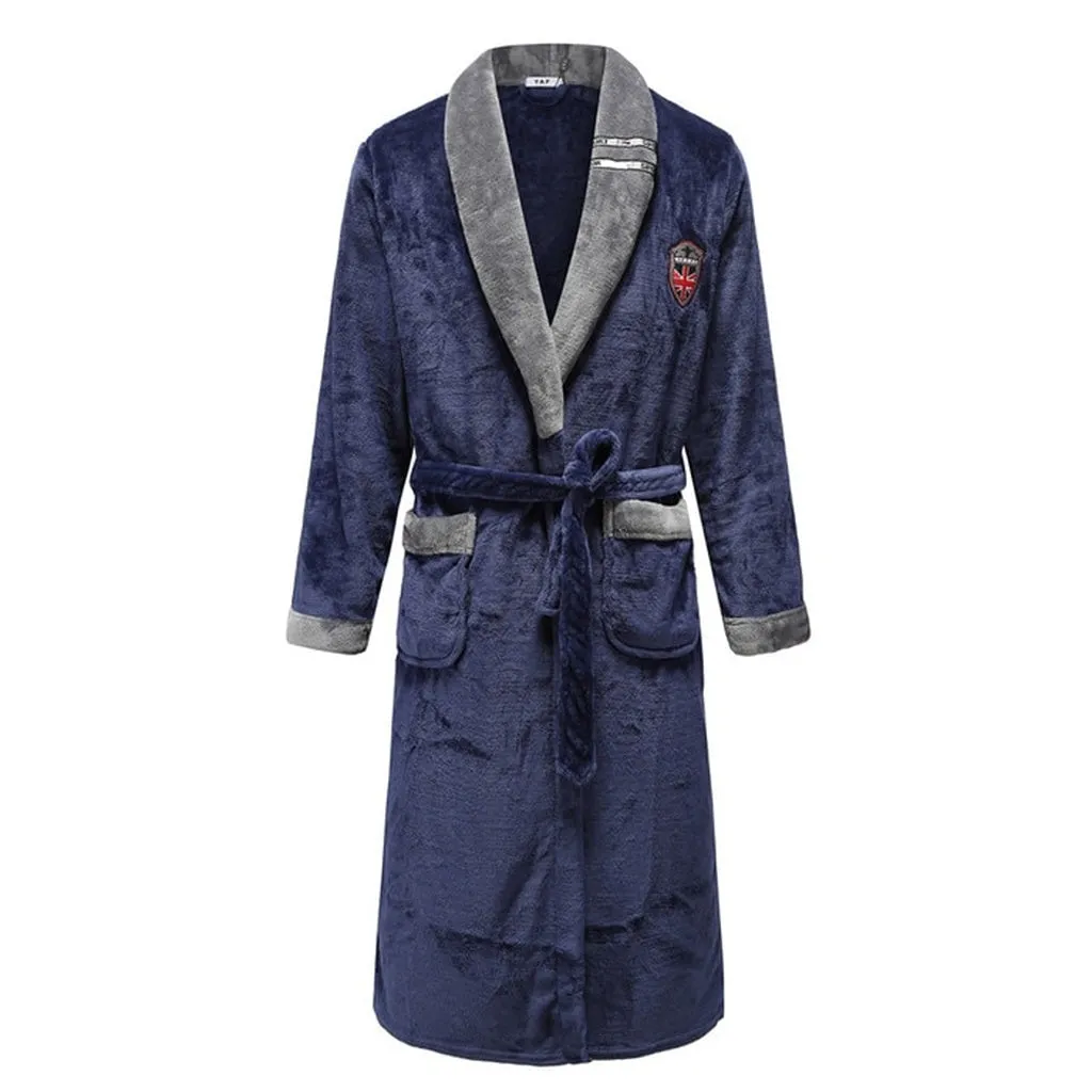 Keep Warm Solid Winter Night Wear Sleepwear Full Sleeve Bathrobe Negligee Coral Fleece Home Dressing Gown OverSized XXL