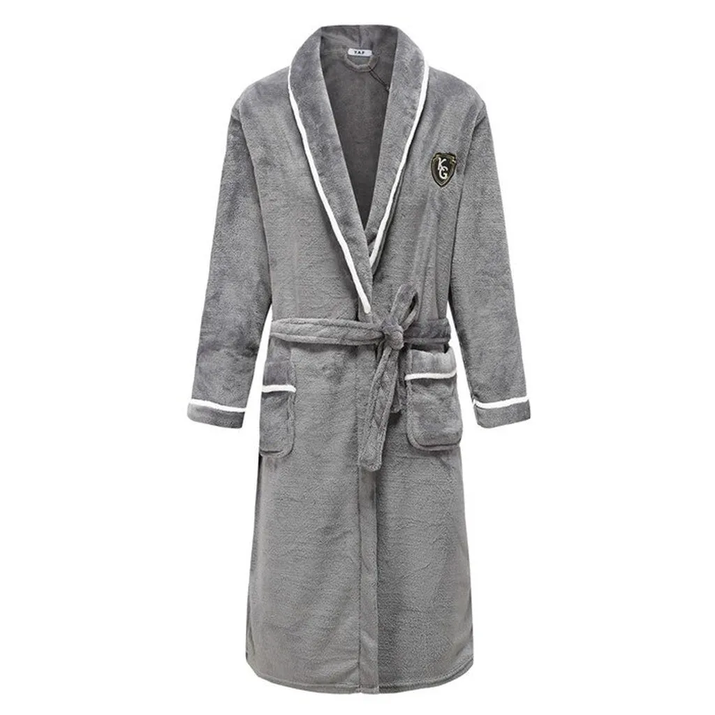 Keep Warm Solid Winter Night Wear Sleepwear Full Sleeve Bathrobe Negligee Coral Fleece Home Dressing Gown OverSized XXL