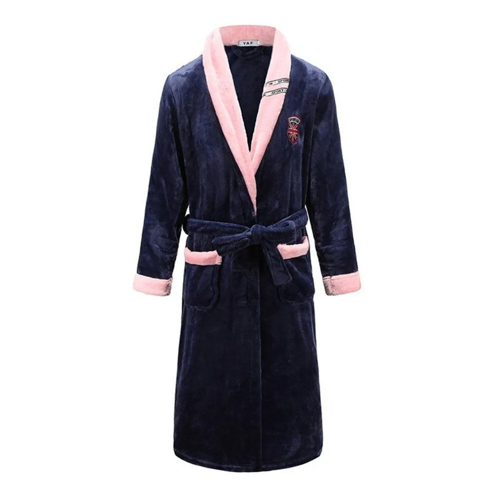 Keep Warm Solid Winter Night Wear Sleepwear Full Sleeve Bathrobe Negligee Coral Fleece Home Dressing Gown OverSized XXL