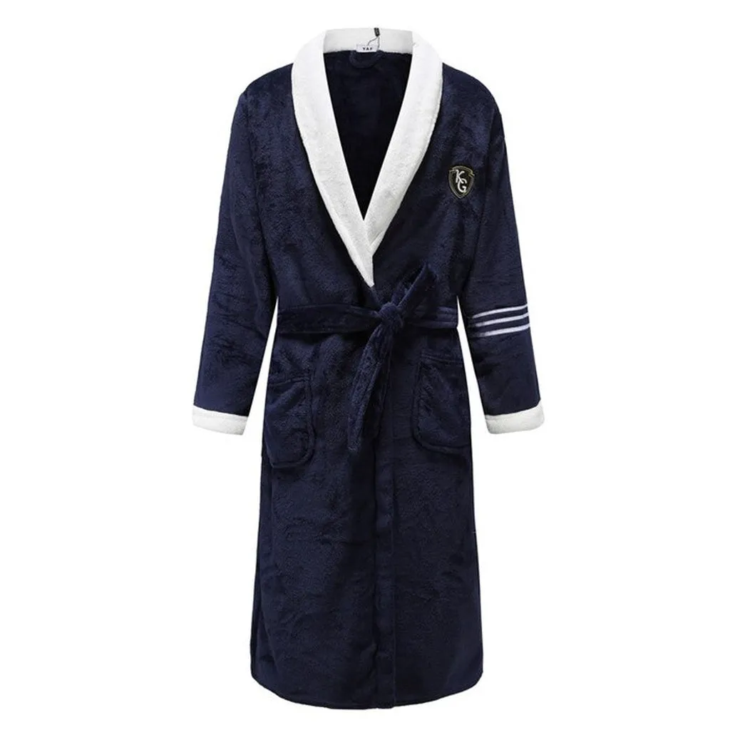 Keep Warm Solid Winter Night Wear Sleepwear Full Sleeve Bathrobe Negligee Coral Fleece Home Dressing Gown OverSized XXL