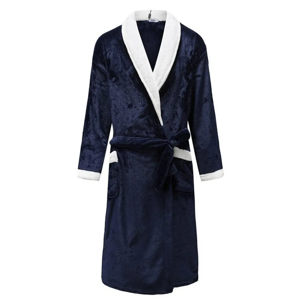 Keep Warm Solid Winter Night Wear Sleepwear Full Sleeve Bathrobe Negligee Coral Fleece Home Dressing Gown OverSized XXL