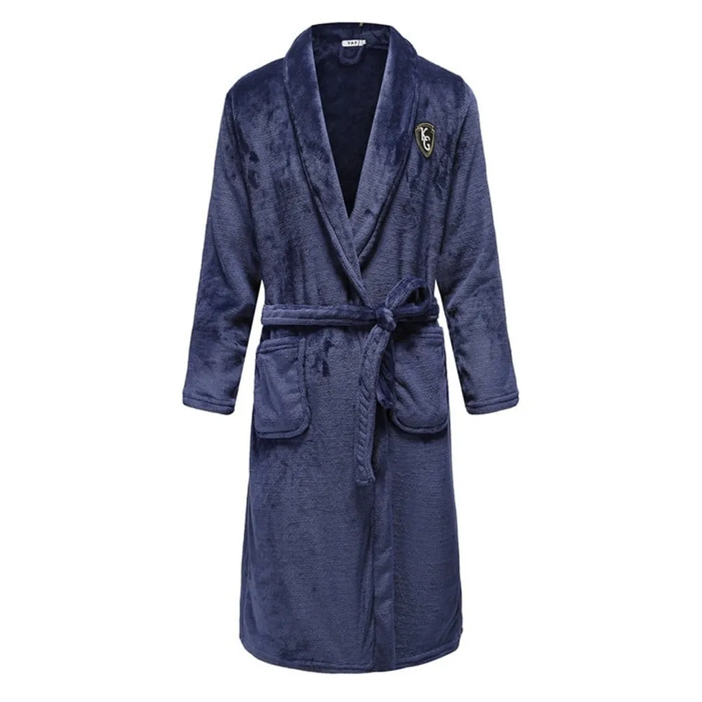 Keep Warm Solid Winter Night Wear Sleepwear Full Sleeve Bathrobe Negligee Coral Fleece Home Dressing Gown OverSized XXL