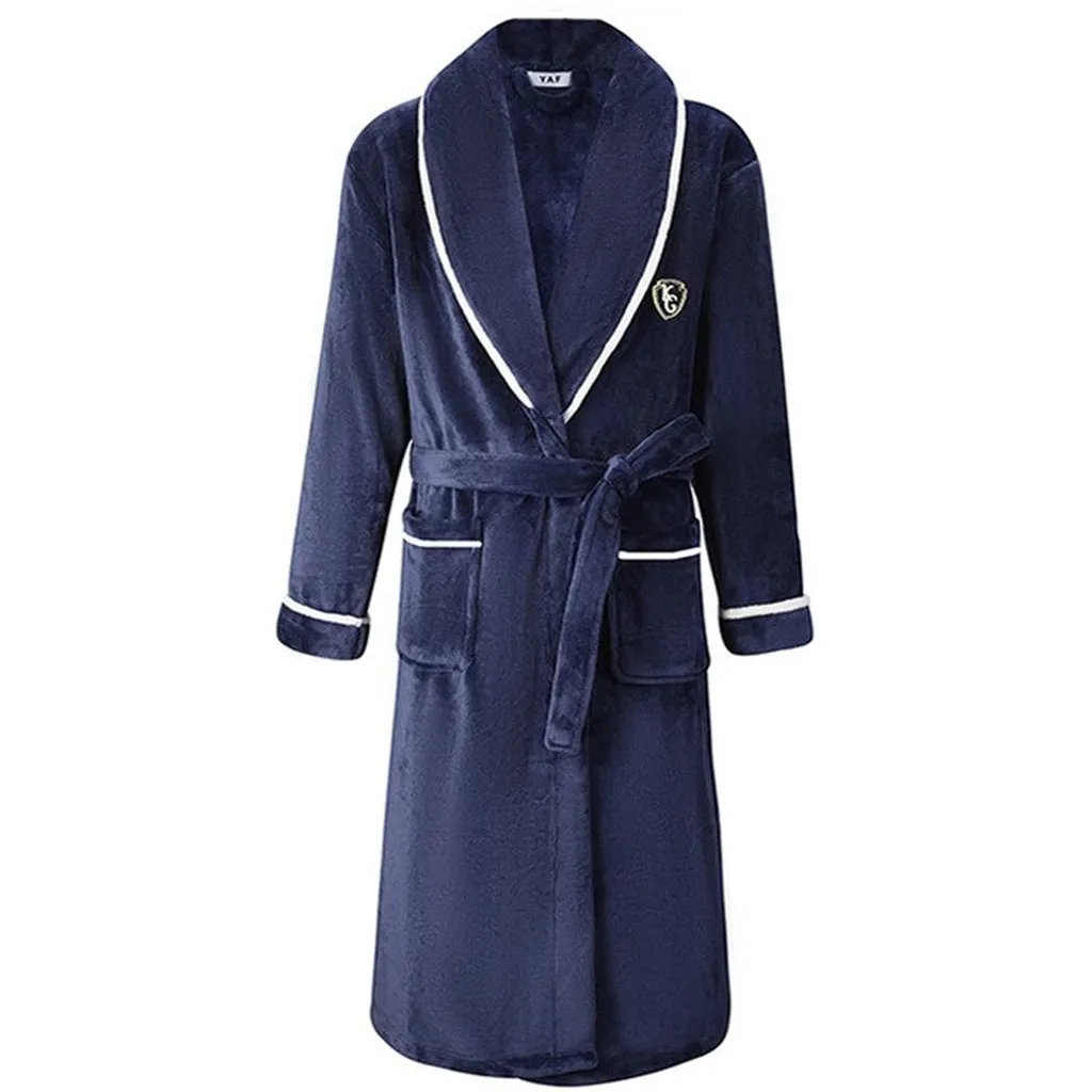Keep Warm Solid Winter Night Wear Sleepwear Full Sleeve Bathrobe Negligee Coral Fleece Home Dressing Gown OverSized XXL