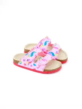 Kids Girl Graphic Printed Velcro Slides,Pink
